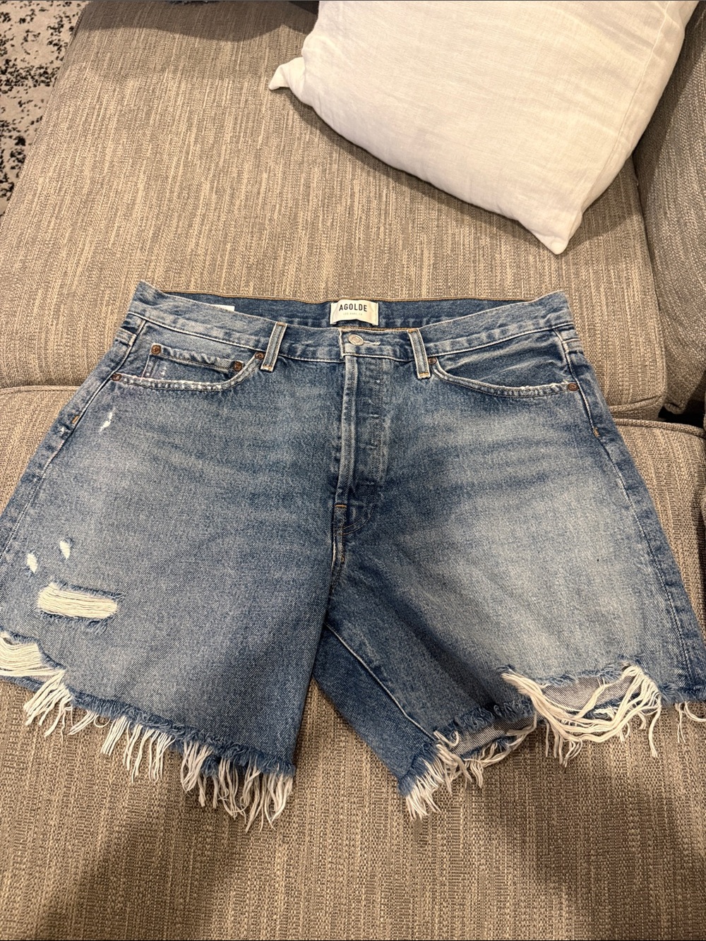 AGOLDE Distressed Denim Cutoff Shorts – Size 30